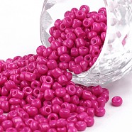 Baking Paint Glass Seed Beads, Fuchsia, 8/0, 3mm, Hole: 1mm, about 10000pcs/bag(SEED-S002-K24)