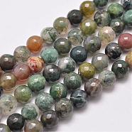 Natural Indian Agate Beads Strands, Round, Faceted, Dark Green, 10mm, Hole: 1mm, about 38pcs/strand, 15.5 inch(G-F349-02-10mm)