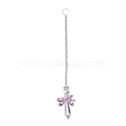 Crystal Fairy Beaded Wall Hanging Decoration Pendant Decoration, Hanging Suncatcher, with Iron Ring and Glass Beads, Bullet, Pearl Pink, 208mm(HJEW-G019-02C)