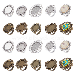 32Pcs 8 Style Vintage Adjustable Iron Flower Finger Ring Components with Alloy Cabochon Bezel Settings, Mixed Color, Tray: 14~20mm, US Size 6 1/2(16.9mm), 4Pcs/style(DIY-NB0008-14)