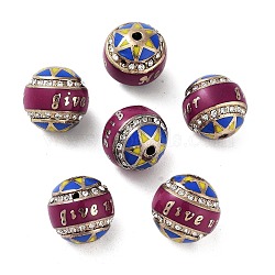 Golden Plated Alloy Rhinestone Beads, with Enamel, Round with Star & Word Never Give Up, Purple, 13.5x14mm, Hole: 1.8mm(FIND-E046-06G)