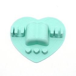 Silicone Makeup Brush Organizer, Brush Holder for Air Drying, Heart, Aquamarine, 12.2x12.9x2.6cm, Hole: 25x51mm(AJEW-WH0168-49A)