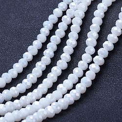 Electroplate Glass Beads Strands, Opaque Solid Color, AB Color Plated, Faceted, Rondelle, White, 8x6mm, Hole: 1mm, about 63~65pcs/strand, 39~40cm(EGLA-A034-P8mm-B18)