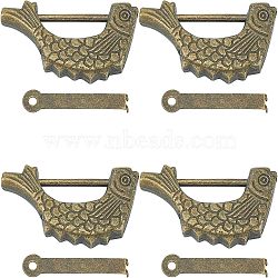 Retro Fish Alloy Combination Locks, PadLocks with Key, For Wooden Drawer, Jewelry Box, Cadmium Free & Lead Free, Antique Bronze, Lock: 59.5x31x18.5mm, Hole: 5x2mm, Key: 43x8.5x1~3.5mm, Hole: 3mm(FIND-WH0060-13AB-RS)