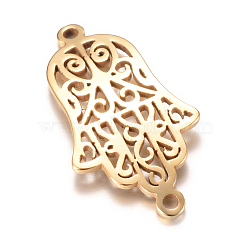 201 Stainless Steel Links connectors, Hamsa Hand/Hand of Fatima/Hand of Miriam, Golden, 27x14.5x1mm, Hole: 1mm(X-STAS-S059-20A)