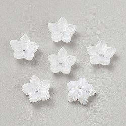 Baking Paint Handmade Lampwork Bead Cap, 5-Petal Flower, White, 12.5x12.5x5mm, Hole: 1.5mm(LAMP-WH0009-21B)