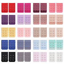 40Pcs 20 Colors Polyester 3 Rows x 2 Hooks Underwear Bra Extenders, with Iron Rings & Hooks, Rectangle, Mixed Color, 49x32x4mm, 2pcs/color(FIND-BC0004-27)
