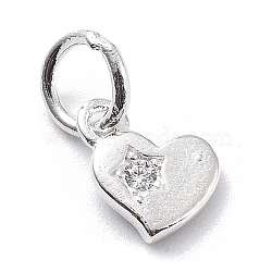 925 Sterling Silver Cubic Zirconia Pendants, Heart Charms, with Jump Ring, Heart, 7x8x1.5mm(STER-Q001-01S-03)