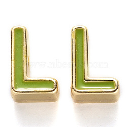 Rack Plating Alloy Enamel Beads, Cadmium Free & Nickel Free & Lead Free, Light Gold, Yellow Green, Letter.L, L: 10x6.5x5mm, Hole: 1.6mm(X-ENAM-S122-033L-NR)