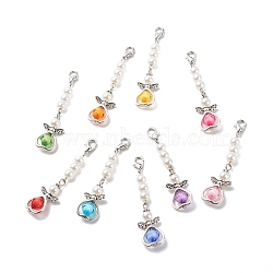 Acrylic Imitation Pearl Beaded Angel Pendant Decorations, Clip-on Charms, with Alloy Lobster Claw Clasps, Mixed Color, 58mm(HJEW-JM00741)