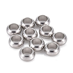 304 Stainless Steel European Beads, Large Hole Beads, Rondelle, Stainless Steel Color, 8x4mm, Hole: 5mm(STAS-F250-04P)