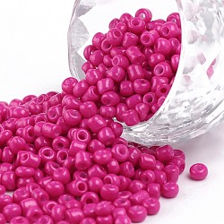 Baking Paint Glass Seed Beads, Fuchsia, 8/0, 3mm, Hole: 1mm, about 10000pcs/bag(SEED-S002-K24)