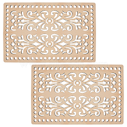 Wooden Basket Bottoms, Crochet Basket Base, for Basket Weaving Supplies and Home Decor Craft, Rectangle with Flower, BurlyWood, 215x138.5x4.5mm, Hole: 6mm, 2pcs/set(DIY-WH0166-59B)