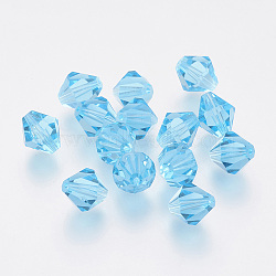 Imitation Austrian Crystal Beads, Grade AAA, K9 Glass, Faceted, Bicone, Cyan, 8x8mm, Hole: 0.9~1mm(SWAR-F022-8x8mm-202)