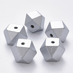 Painted Natural Wood European Beads, Large Hole Beads, Polygon, Silver, 19.5x19.5x20mm, Hole: 4.5mm(WOOD-Q040-020A-B02)
