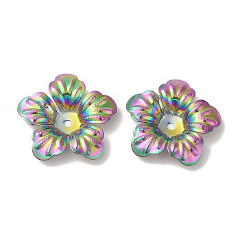 304 Stainless Steel Bead Caps, 5-Petal Flower, Rainbow Color, 21x20x3.5mm, Hole: 1.6mm