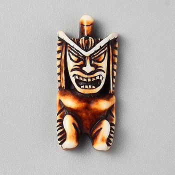 Tribal Style Opaque Resin Pendants, Tiri, 55x25x10.5mm, Hole: 3.5mm
