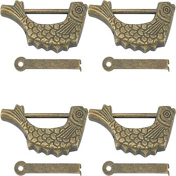 Retro Fish Alloy Combination Locks, PadLocks with Key, For Wooden Drawer, Jewelry Box, Cadmium Free & Lead Free, Antique Bronze, Lock: 59.5x31x18.5mm, Hole: 5x2mm, Key: 43x8.5x1~3.5mm, Hole: 3mm