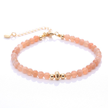 Synthetic Sunstone Round Beaded Bracelet