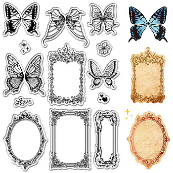 Custom PVC Plastic Clear Stamps, for DIY Scrapbooking, Photo Album Decorative, Cards Making, Stamp Sheets, Film Frame, Butterfly, 160x110x3mm
