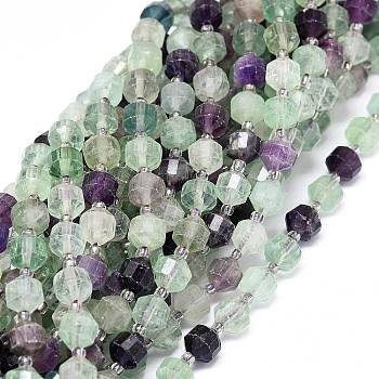 Natural Fluorite Beads Strands, with Seed Beads, Faceted, Bicone, Double Terminated Point Prism Beads, 7~8x7~8mm, Hole: 0.8mm, about 38pcs/strand, 15.35''(39cm)