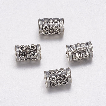 Column Tibetan Style Alloy Beads, Lead Free & Cadmium Free, Antique Silver, about 5mm wide, 7.3mm long, Hole: about 2.2mm