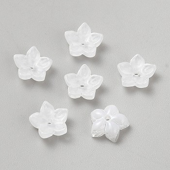 Baking Paint Handmade Lampwork Bead Cap, 5-Petal Flower, White, 12.5x12.5x5mm, Hole: 1.5mm