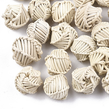 Handmade Reed Cane/Rattan Woven Beads, For Making Straw Earrings and Necklaces, No Hole/Undrilled, Twist Round, Antique White, 19~23x18~22x18~22mm
