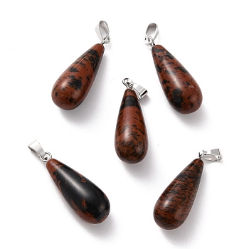 Natural Mahogany Obsidian Pendants, with Platinum Brass Findings, Teardrop, 26.5~29x10mm, Hole: 2.5~3.5x4~6mm