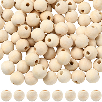 Natural Unfinished Wood Beads, Round Wooden Loose Beads Spacer Beads for Craft Making, Macrame Beads, BurlyWood, 16x14~15mm, Hole: 3~5mm, 150pcs/set