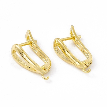 Brass Hoop Earring Findings with Latch Back Closure, with Horizontal Loops, Teardrop, Cadmium Free & Lead Free, Long-Lasting Plated, Real 24K Gold Plated, 19.5x11x5mm, Hole: 1.2mm, Pin: 0.9mm