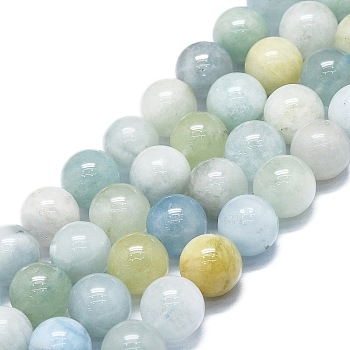 Natural Aquamarine Beads Strands, Round, 10~11mm, Hole: 1mm, about 37~39pcs/strand,5.35''~15.75''(39~40cm)