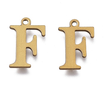 Vacuum Plating  304 Stainless Steel Charms, Laser Cut, Alphabet, Antique Bronze, Letter.F, 12.5x8x0.7mm, Hole: 1mm