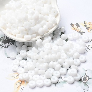 Opaque Colours Glass Seed Beads, Column, White, 6x3mm, Hole: 1.4mm, about 2027pcs/pound