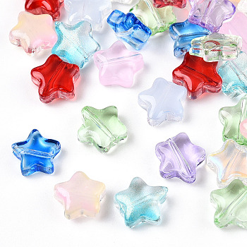 Transparent Glass Beads, Mixed Style, Star, Mixed Color, 8~8.5x8~8.5x3.5~4mm, Hole: 1mm