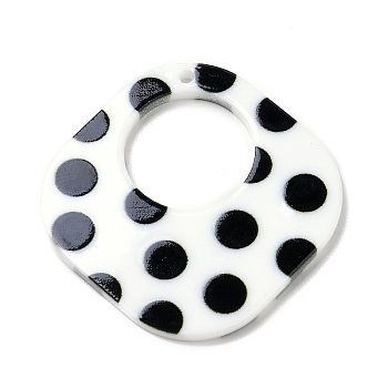 Printed  Acrylic Pendants, Rhombus with Polka Dot Pattern, White, 39x39x2mm, Hole: 1.6mm