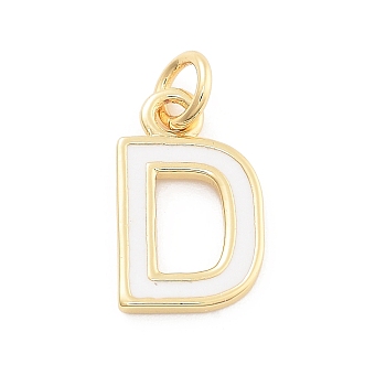 Rack Plating Brass Pendants, with Enamel and Jump Ring, Cadmium Free & Lead Free, Long-Lasting Plated, Real 18K Gold Plated, Letter, Letter D, 11.5x7x1mm, Hole: 2.5mm