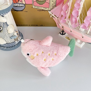 Cartoon Shark Cloth Plush Doll Pendant Decorations, with Ball Chain, for Bag Keychain Ornaments, Pink, 14cm