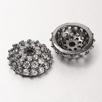 Apetalous Half Round/Dome Brass Micro Pave Cubic Zirconia Bead Caps, Gunmetal, 8x3mm, Hole: 1mm