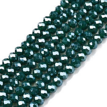 Electroplate Glass Beads Strands, Pearl Luster Plated, Faceted, Rondelle, Green, 2.9~3.3x2mm, Hole: 0.8mm, about 148~150pcs/strand, 39.5~40cm