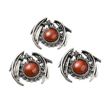 Natural Red Jasper Pendants, Dragon Charms, with Rack Plating Antique Silver Tone Alloy Findings, Cadmium Free & Lead Free, 40x48x12mm, Hole: 9x6mm
