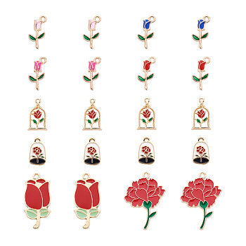 Pet 40Pcs 8 Style Zinc Alloy Enamel Pendants, Mixed Shape, Mixed Color, 15~34x9~22x1.5~2mm, Hole: 1.5~2mm, 5pcs/style