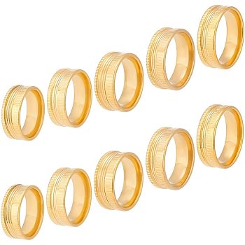 Unicraftale 10Pcs 5 Size 304 Stainless Steel Grooved Finger Ring Settings, Ring Core Blank, for Inlay Ring Jewelry Making, Golden, US Size 7 1/4~12 1/4(17.4~21.4mm), 2Pcs/size