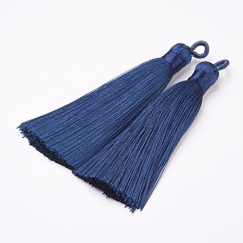 Nylon Tassels Big Pendant Decorations, Dark Blue, 83~92x9~10mm, Hole: 1.5~4mm