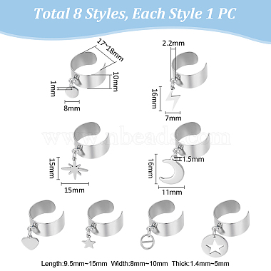 8Pcs 8 Styles 304 Stainless Steel Open Cuff Rings Set(RJEW-UN00005)-3