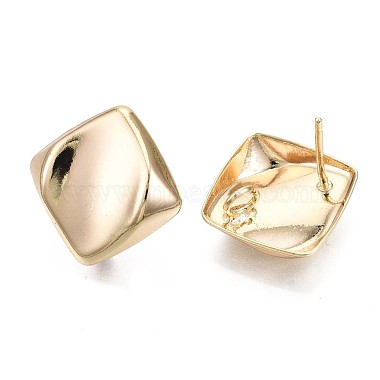 Real 18K Gold Plated Rhombus Brass Stud Earring Findings