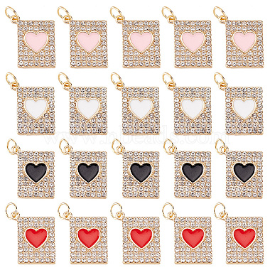 Light Gold Mixed Color Rectangle Alloy Rhinestone+Enamel Pendants