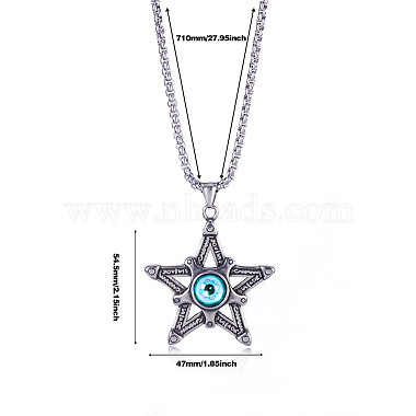 Five-pointed Star Pendant Necklace Titanium Steel Star Pendant Necklace Vintage Resin Evil Eye Jewelry Guardian Charms for Men Women(JN1108A)-2