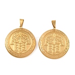316 Stainless Steel Locket Pendants, Flat Round with Hamsa Hand Charm, with 304 Stainless Steel Snap on Bails, Long-Lasting Plated, Ion Plating(IP), Real 20K Gold Plated, 48x44.5x9.5mm, Hole: 11.5x6mm, Inner Diameter: 29.5mm(STAS-K321-18G)