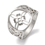 Non-Tarnish 304 Stainless Steel Hollow Witch Knot Wide Finger Rings for Women, Stainless Steel Color, Inner Diameter: 17mm(AJEW-U005-02P)